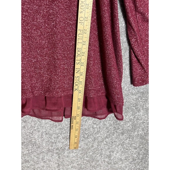 LC Lauren Conrad Soft Long Sleeve Chiffon Trim Knit Top Womens Size XXL Burgundy - Picture 6 of 6